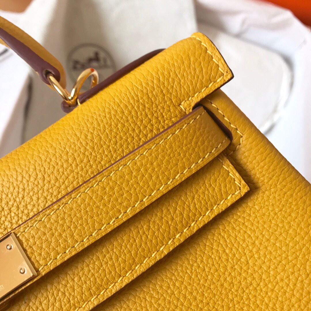 Hermes Kelly 25cm Handbag Shoulder Bag in Yellow Togo Leather